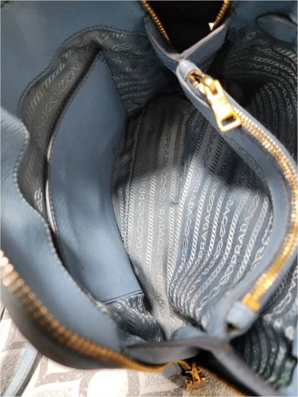 Authentic PRADA Saffiano Lux Small Promenade Tote Bag Blue